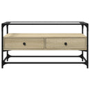 tv-bord med glastop 98x35x51 cm konstrueret træ sonoma-eg