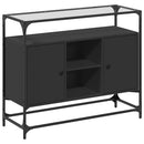 skænk med glastop 98x35x81 cm konstrueret træ sort