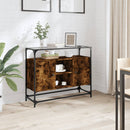 skænk med glastop 98x35x81cm konstrueret træ røget egetræsfarve