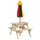 picnicbord til 4 børn m. parasol massivt grantræ