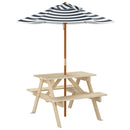 picnicbord til 4 børn m. parasol massivt grantræ