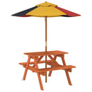 picnicbord til 4 børn m. parasol massivt grantræ