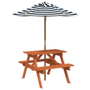 picnicbord til 4 børn m. parasol massivt grantræ
