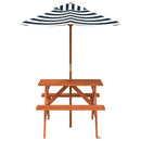 picnicbord til 4 børn m. parasol massivt grantræ