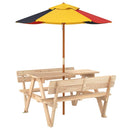 picnicbord til 4 børn m. parasol massivt grantræ