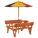 picnicbord til 4 børn m. parasol massivt grantræ