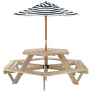 picnicbord til 6 børn m. parasol sekskantet massivt grantræ