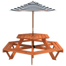 picnicbord til 6 børn m. parasol sekskantet massivt grantræ