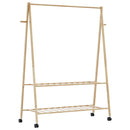 tøjstativ med hylder og hjul 132x45,5x155,5 cm bambus