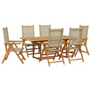 spisebordssæt til haven 7 dele polyrattan og massivt træ beige
