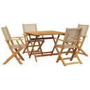 spisebordssæt til haven 5 dele polyrattan og massivt træ beige