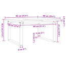 sofabord 90x90x45,5 cm O-stel massivt fyrretræ og stål