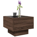sidebord med LED-lys 40x40x30 cm konstrueret træ brunt eg