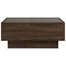 sofabord med LED-lys 70x50x30 cm konstrueret træ brunt eg