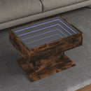 sofabord med LED-lys 70x50x45 cm konstrueret træ røget eg