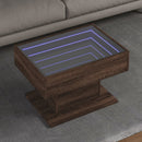 sofabord med LED-lys 70x50x45 cm konstrueret træ brunt eg