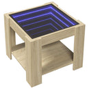 sofabord med LED-lys 53x53x45 cm konstrueret træ sonoma-eg