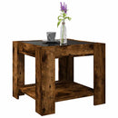sofabord med LED-lys 53x53x45 cm konstrueret træ røget eg