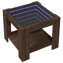 sofabord med LED-lys 53x53x45 cm konstrueret træ brunt eg