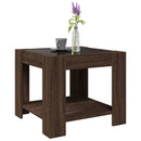 sofabord med LED-lys 53x53x45 cm konstrueret træ brunt eg