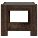 sofabord med LED-lys 53x53x45 cm konstrueret træ brunt eg