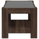 sofabord med LED-lys 73x53x45 cm konstrueret træ brunt eg