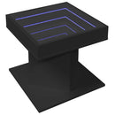 sofabord med LED-lys 50x50x45 cm konstrueret træ sort
