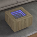 sofabord med LED-lys 60x60x40 cm konstrueret træ sonoma-eg