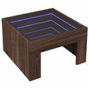 sofabord med Infinity LED-lys 50x50x30 cm brun egetræsfarve