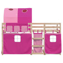 køjeseng med gardiner 90x200 cm massivt fyrretræ pink