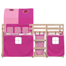 køjeseng med gardiner 90x200 cm massivt fyrretræ pink