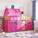 køjeseng med gardiner 90x200 cm massivt fyrretræ pink
