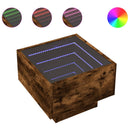 sengebord med Infinity LED-lys 40x40x30 cm røget egetræsfarve