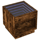 sengebord med Infinity LED-lys 50x50x50 cm røget egetræsfarve
