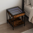 sengebord med Infinity LED-lys 40x40x49 cm røget egetræsfarve