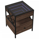 sengebord med Infinity LED-lys 40x40x51 cm brun egetræsfarve