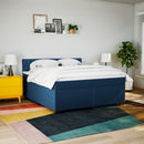 kontinentalseng med madras 200x200 cm stof blå