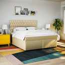 kontinentalseng med madras 200x200 cm stof cremefarvet