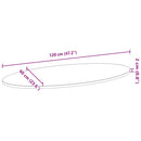 bordplade 120x60x2 cm massivt egetræ oval lysebrun