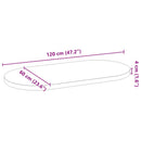 bordplade 120x60x4 cm massivt egetræ oval lysebrun
