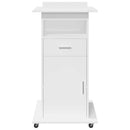 talerstol med hjul og skuffe 55x55x107 cm konstrueret træ hvid