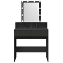 makeupbord med LED-lys 80x41x144,5 cm sort