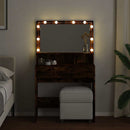 makeupbord med LED-lys 80x41x134,5 cm røget egetræsfarve