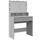 makeupbord med LED-lys 80x41x134,5 cm grå sonoma-eg