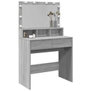 makeupbord med LED-lys 80x41x134,5 cm grå sonoma-eg
