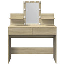 makeupbord med LED-lys 100x40x130 cm brun sonoma-eg