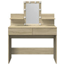 makeupbord med LED-lys 100x40x130 cm brun sonoma-eg