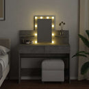 makeupbord med LED-lys 100x40x130 cm betongrå