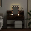 makeupbord med LED-lys 100x40x130 cm røget egetræsfarve