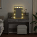 makeupbord med LED-lys 100x40x130 cm grå sonoma-eg